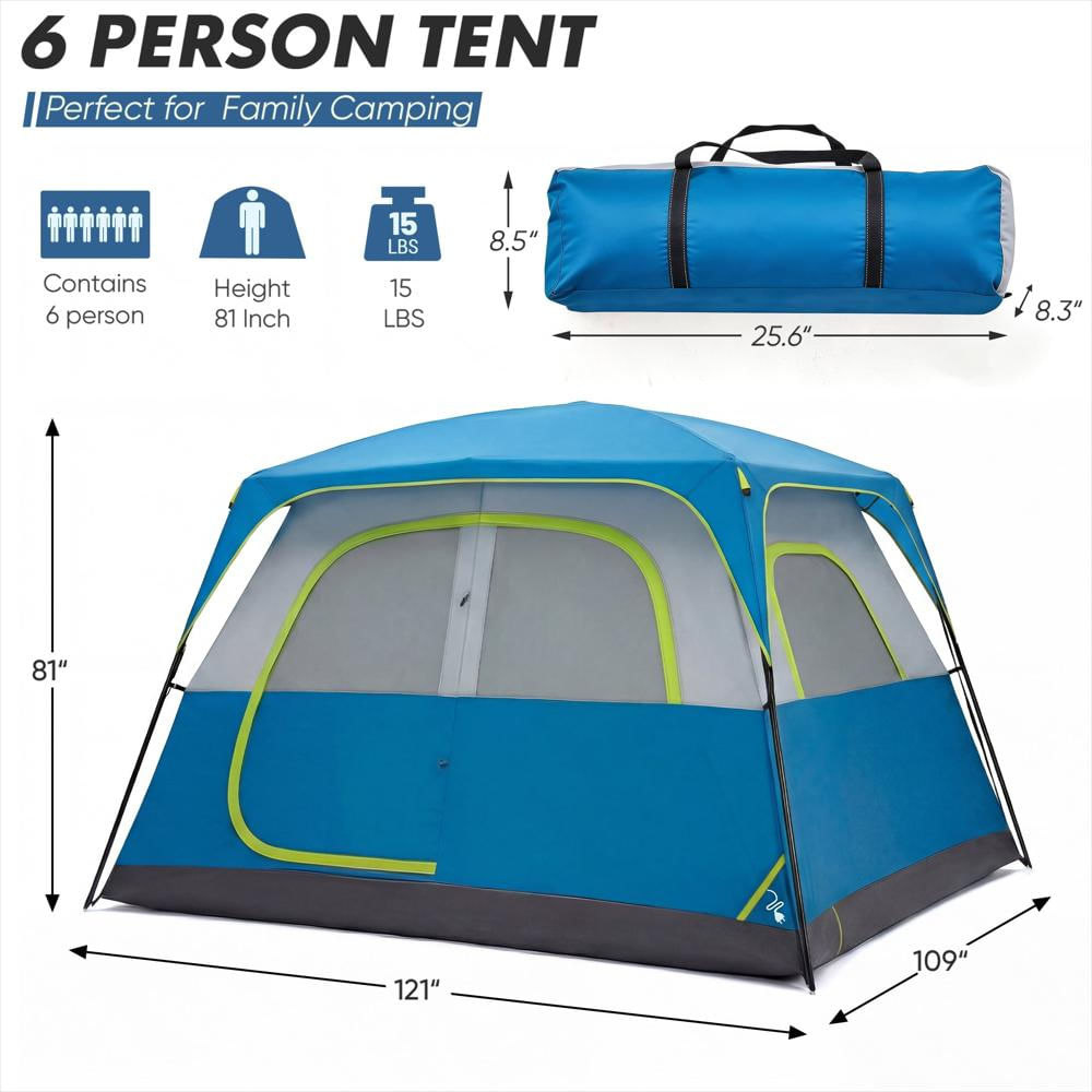 Carpa De Camping Edx Para 6 Personas Impermeable Azul img #2