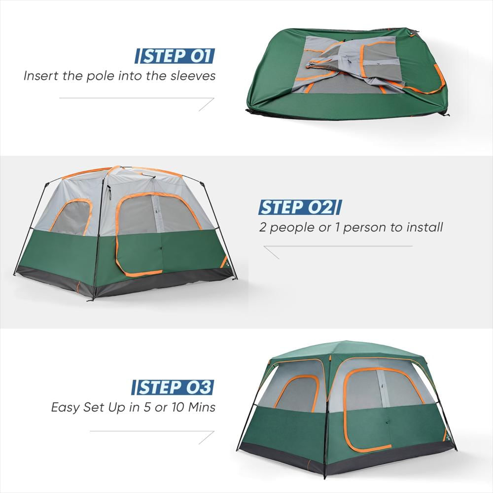 Carpa De Camping Edx Para 6 Personas Impermeable Verde img #2