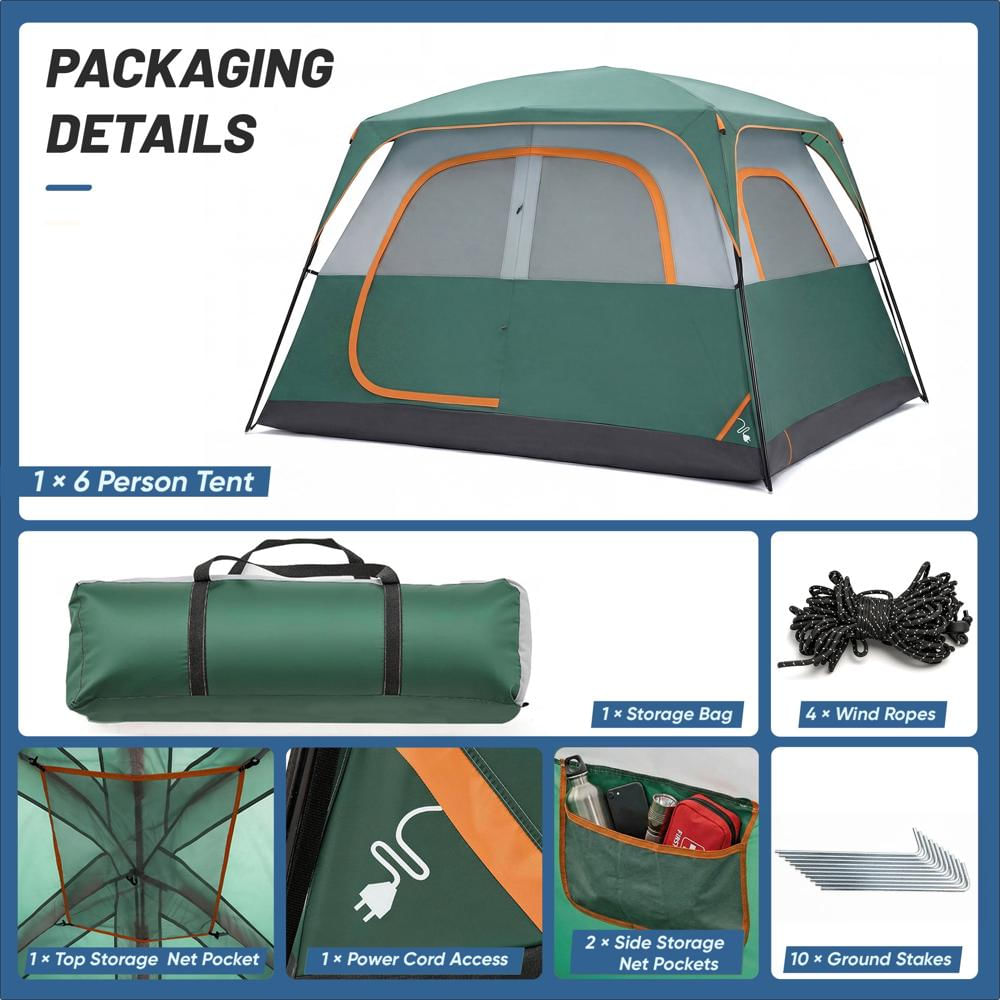 Carpa De Camping Edx Para 6 Personas Impermeable Verde img #3