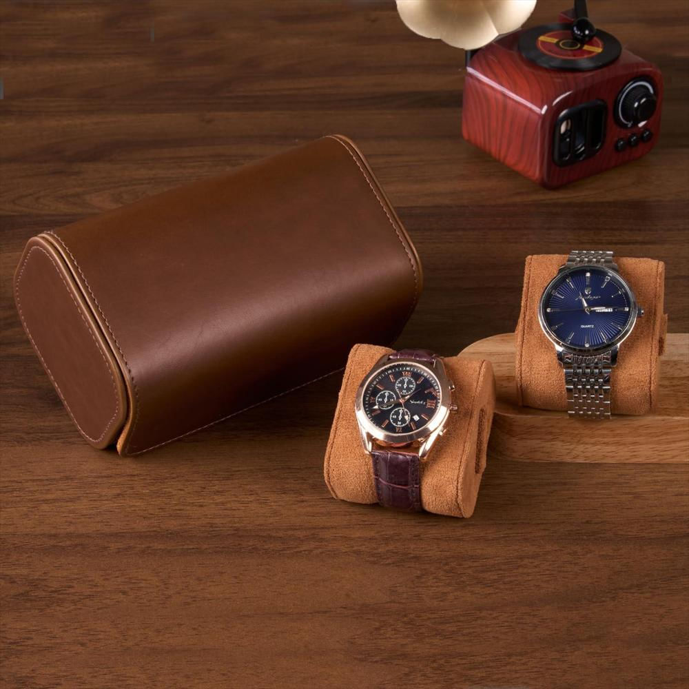 Estuche De Viaje Procase Para 2 Relojes De Cuero Pu Marrón img #2
