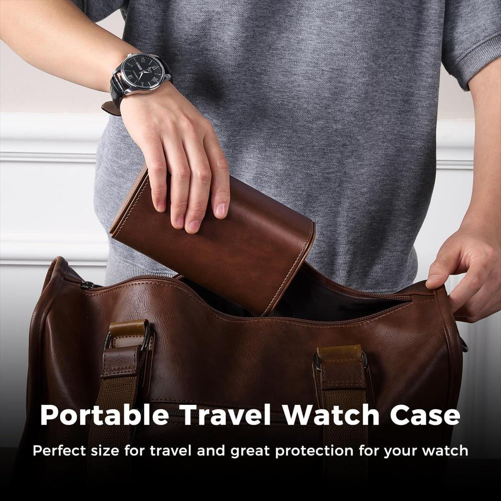 Estuche De Viaje Procase Para 2 Relojes De Cuero Pu Marrón img #4