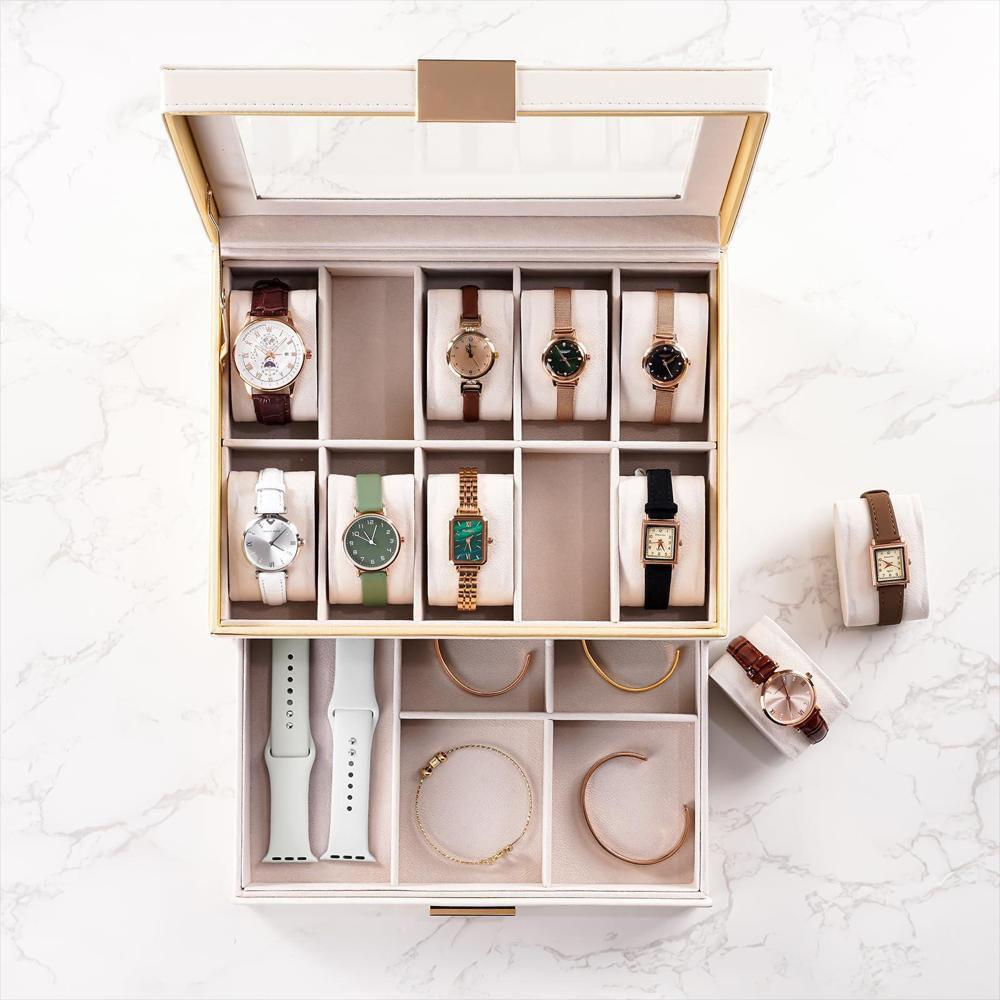 Caja Organizador Procase Para 10 Relojes Con Cajón Doble Nivel Tapa De img #2