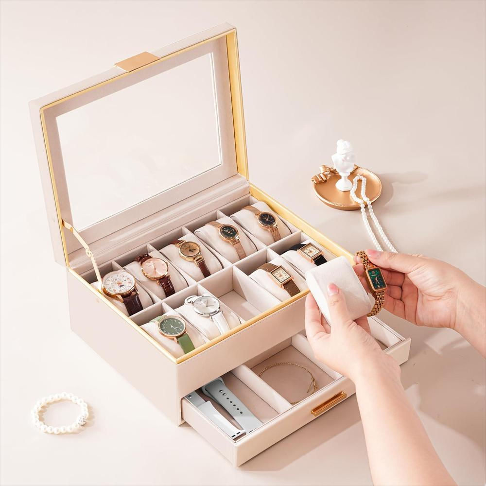 Caja Organizador Procase Para 10 Relojes Con Cajón Doble Nivel Tapa De img #4