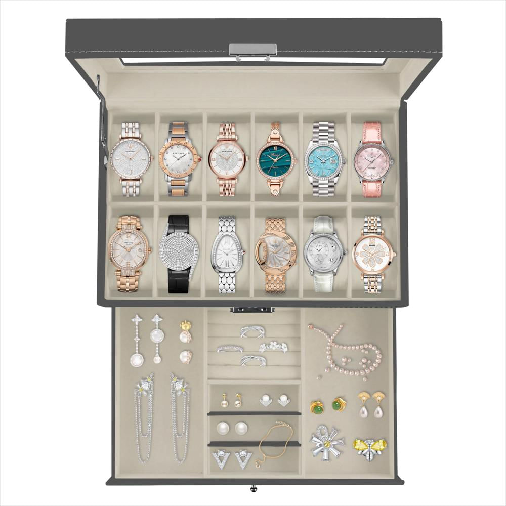 Caja Organizadora Ogrmar Para 12 Relojes Doble Nivel Con Tapa De Vidrio img #1