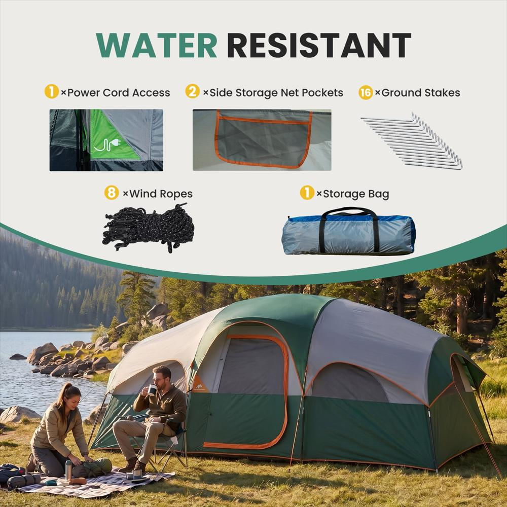 Carpa De Camping Edx Para 8 Personas Impermeable Con Divisor Verde img #3