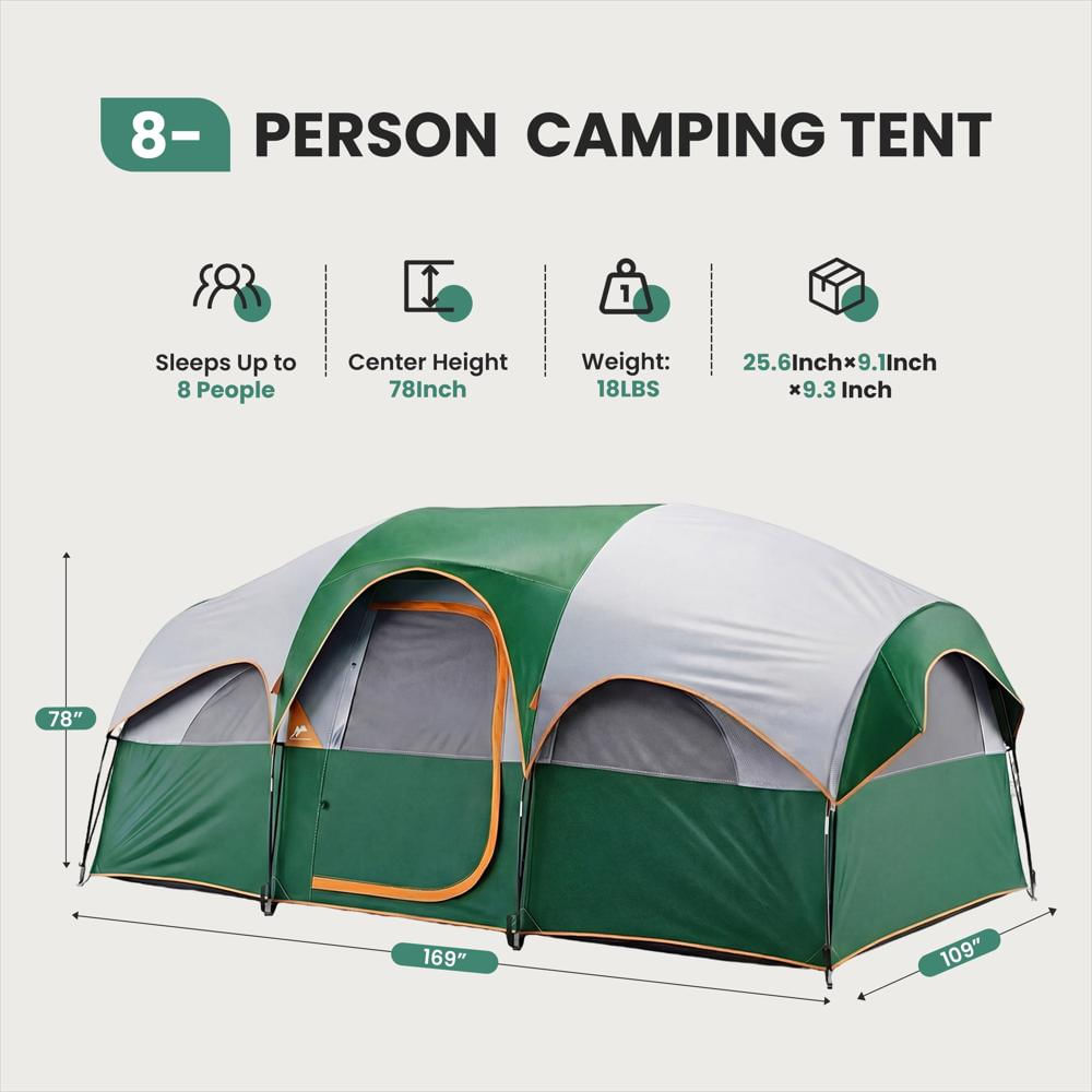 Carpa De Camping Edx Para 8 Personas Impermeable Con Divisor Verde img #5