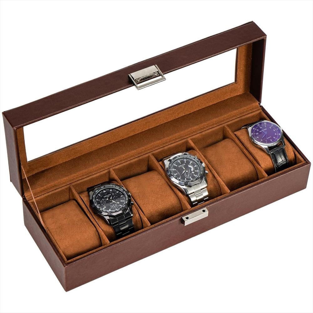 Caja Organizadora Procase 6 Relojes Espresso Tapa Vidrio img #1