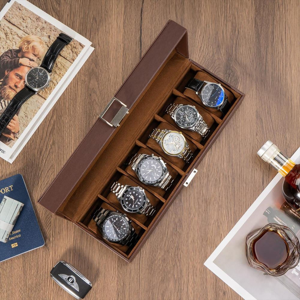 Caja Organizadora Procase 6 Relojes Espresso Tapa Vidrio img #2