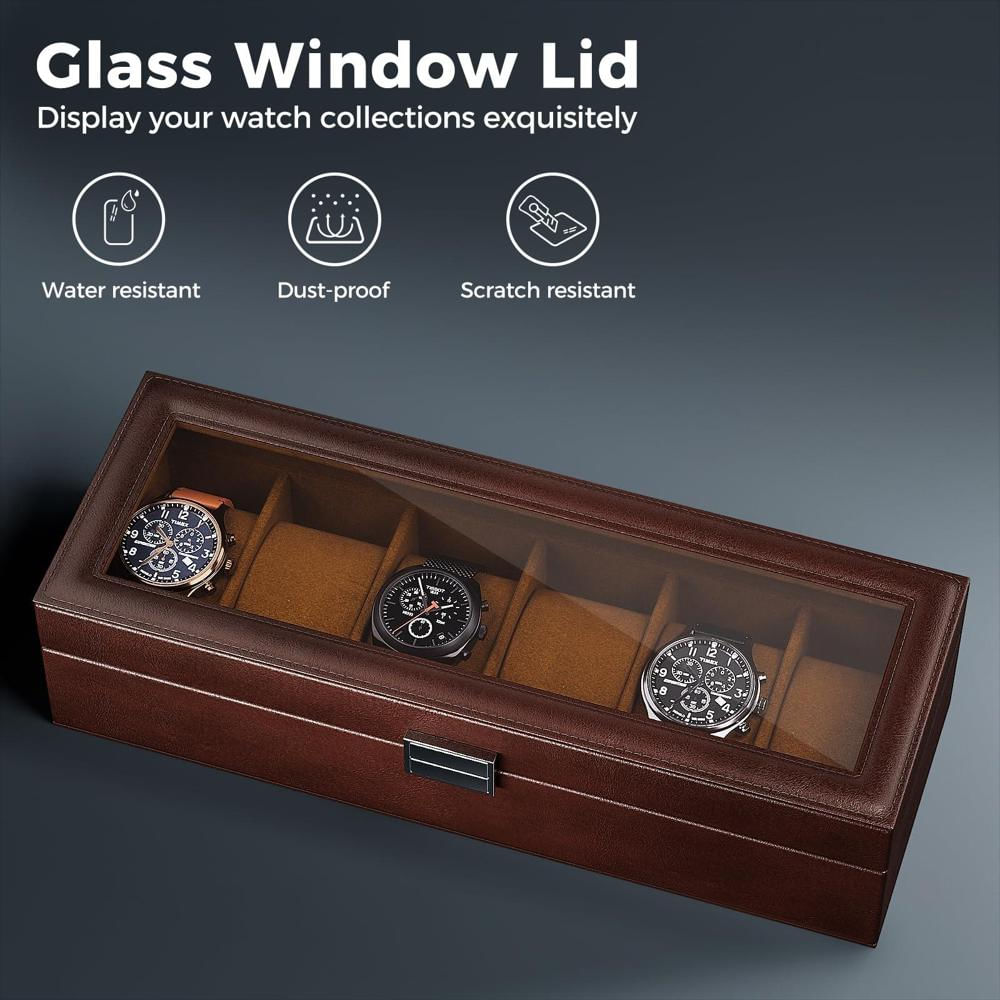 Caja Organizadora Procase 6 Relojes Espresso Tapa Vidrio img #3