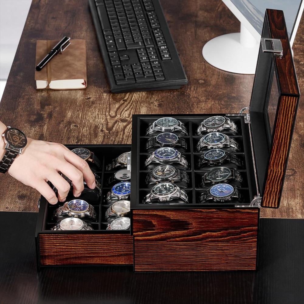 Caja Organizadora Bewishome Para 20 Relojes Con Tapa De Vidrio img #3