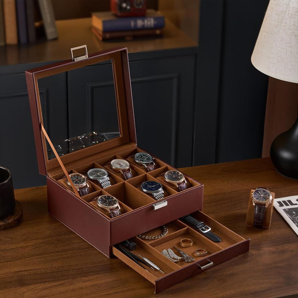 Caja Organizadora Procase Para 8 Relojes Con Cajón Y Tapa De Vidrio img #5