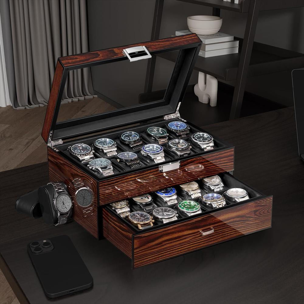 Caja Organizadora Bewishome Para 20 Relojes Con Tapa De Vidrio img #4