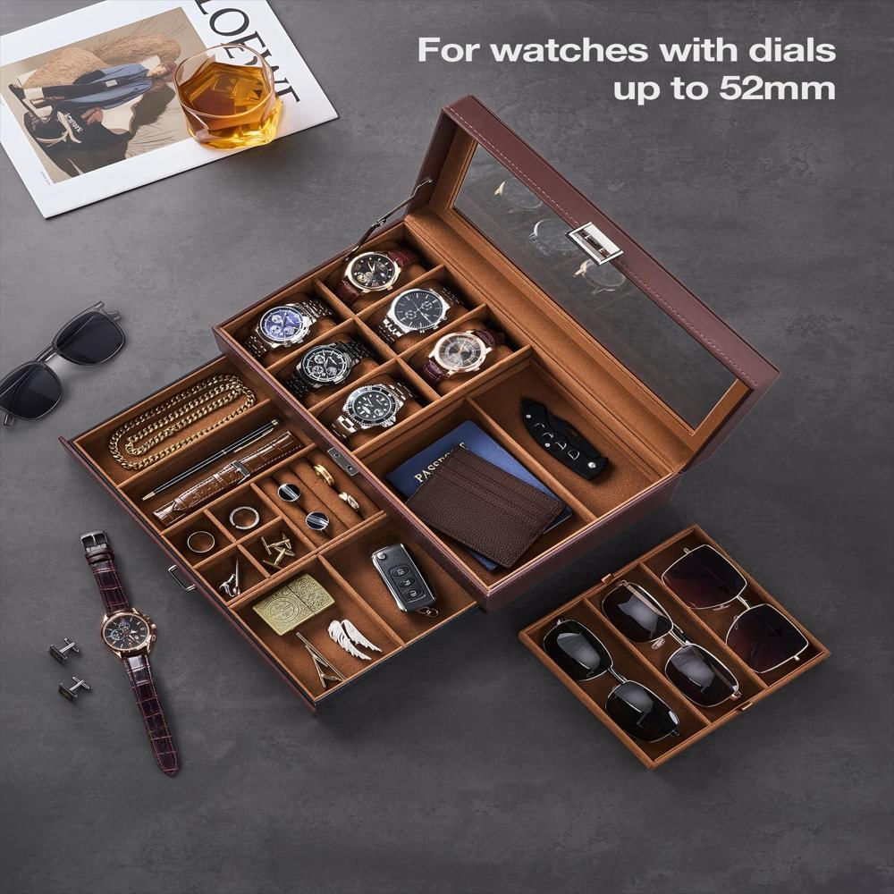 Caja Organizadora Procase Para 6 Relojes Y 3 Gafas Con Cerradura img #2