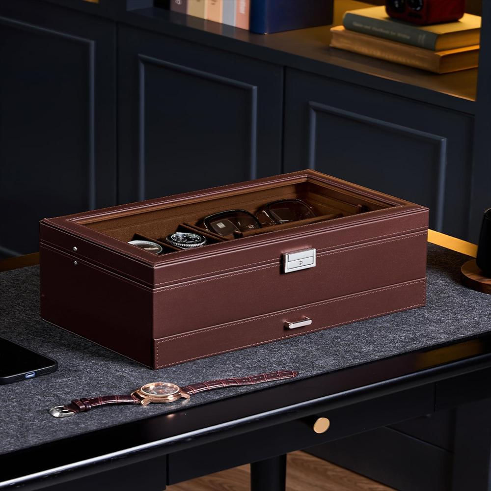 Caja Organizadora Procase Para 6 Relojes Y 3 Gafas Con Cerradura img #4