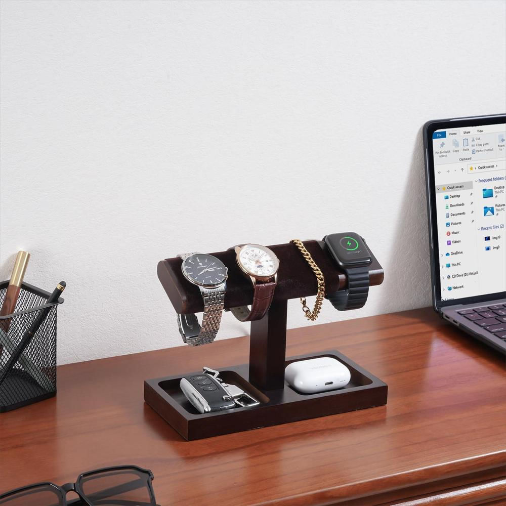 Soporte Procase De Madera Para 4 Relojes Con Carga Apple Watch img #3