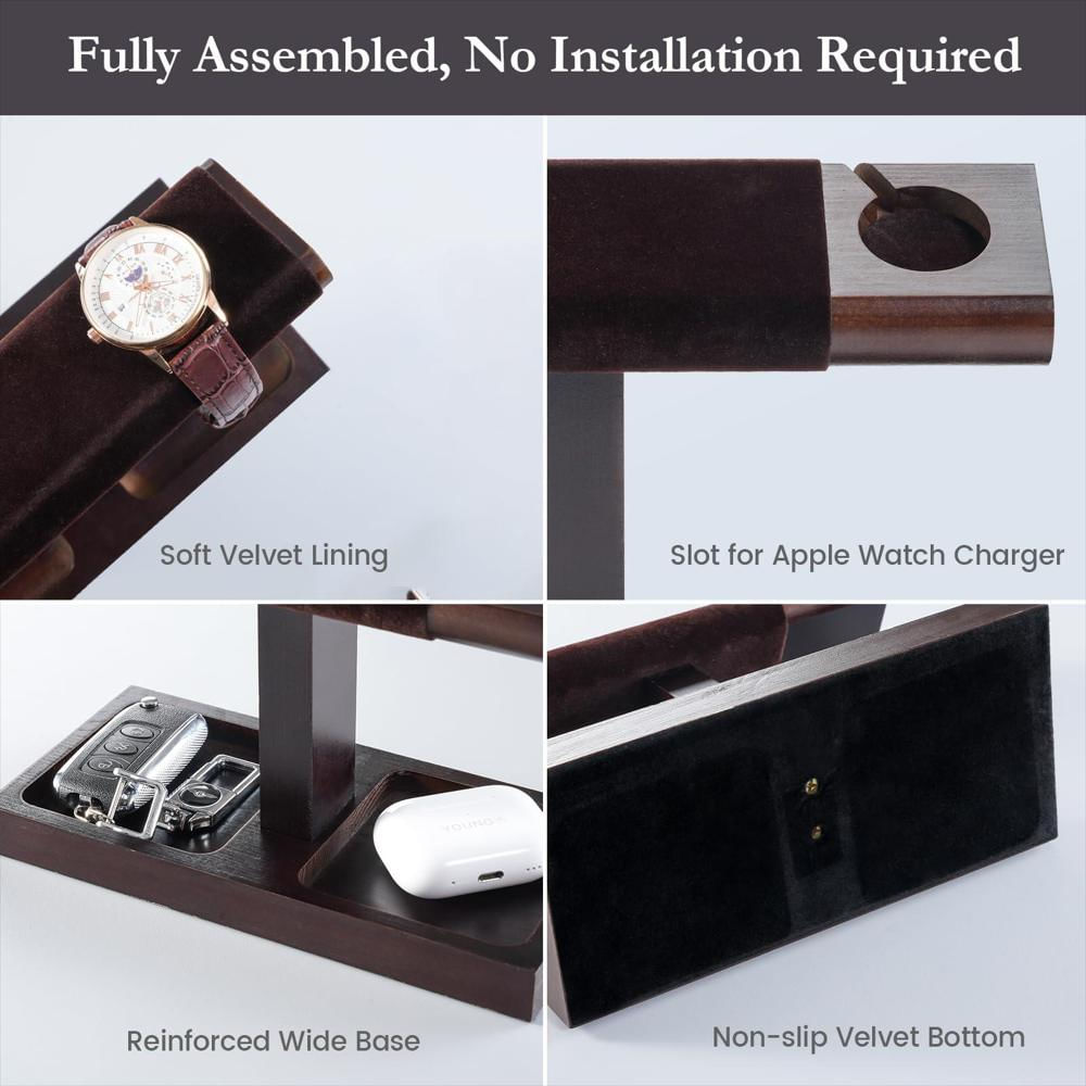 Soporte Procase De Madera Para 4 Relojes Con Carga Apple Watch img #4