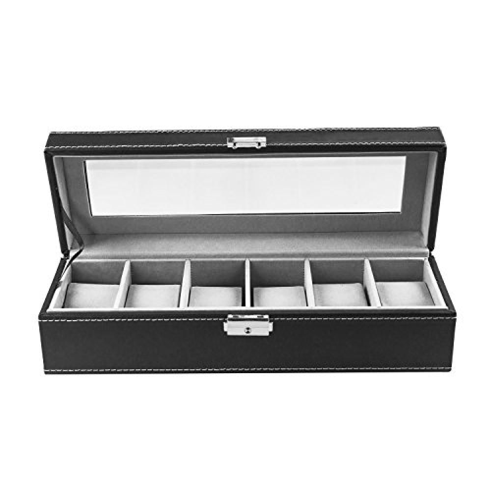 Caja Organizadora De Joyería Y Relojes Nex Fba_B01gro1p60 Con 6 Espacios En Cristal Y Cuero img #1