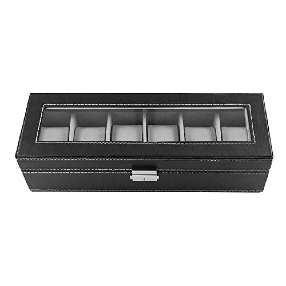 Caja Organizadora De Joyería Y Relojes Nex Fba_B01gro1p60 Con 6 Espacios En Cristal Y Cuero img #3