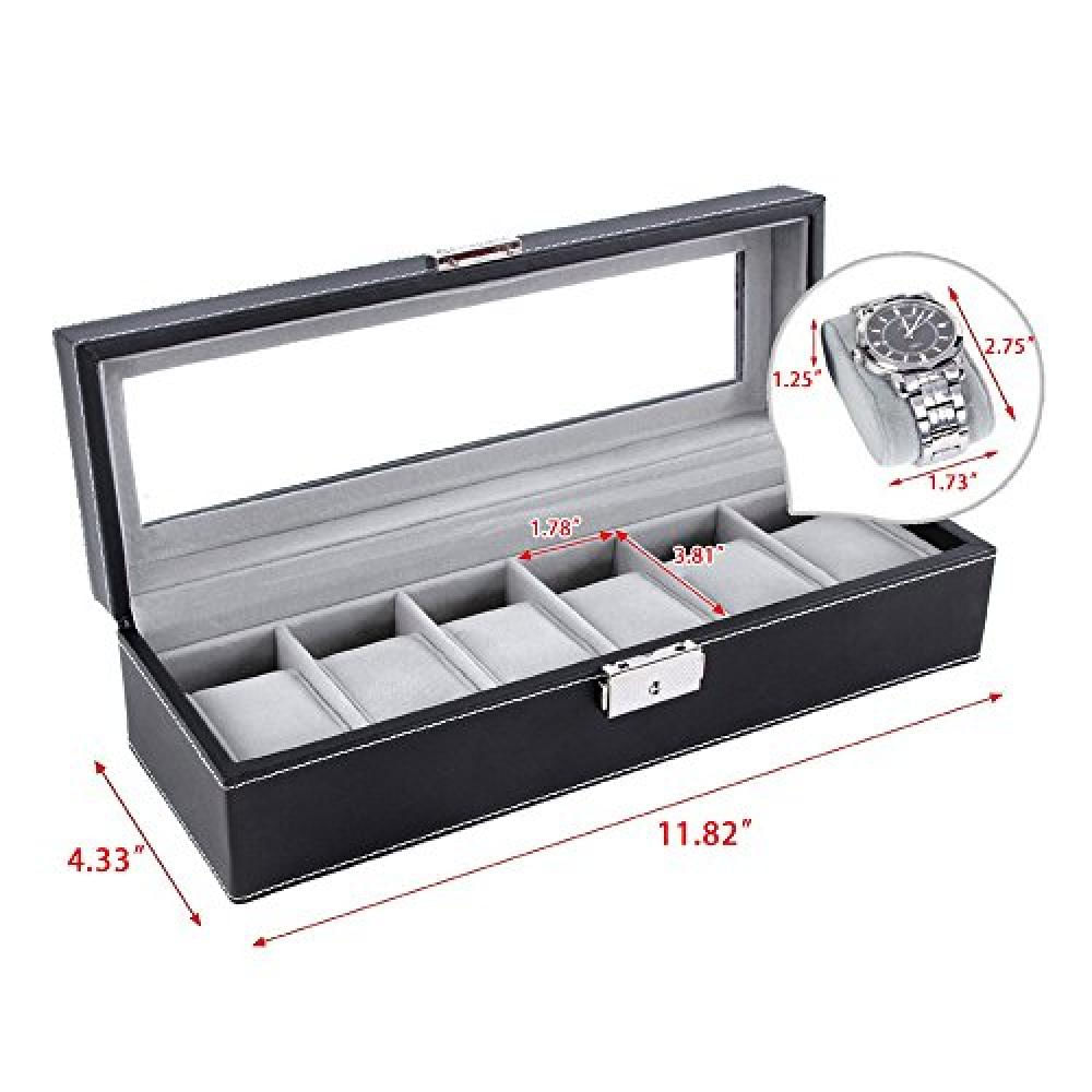 Caja Organizadora De Joyería Y Relojes Nex Fba_B01gro1p60 Con 6 Espacios En Cristal Y Cuero img #4