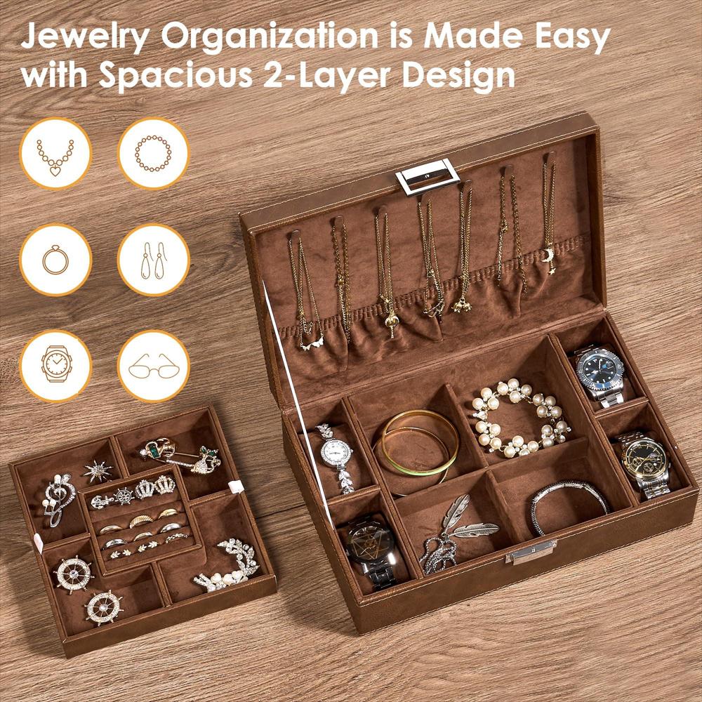 Joyero Organizador Bewishome Para 4 Relojes Y Joyas Marrón img #3