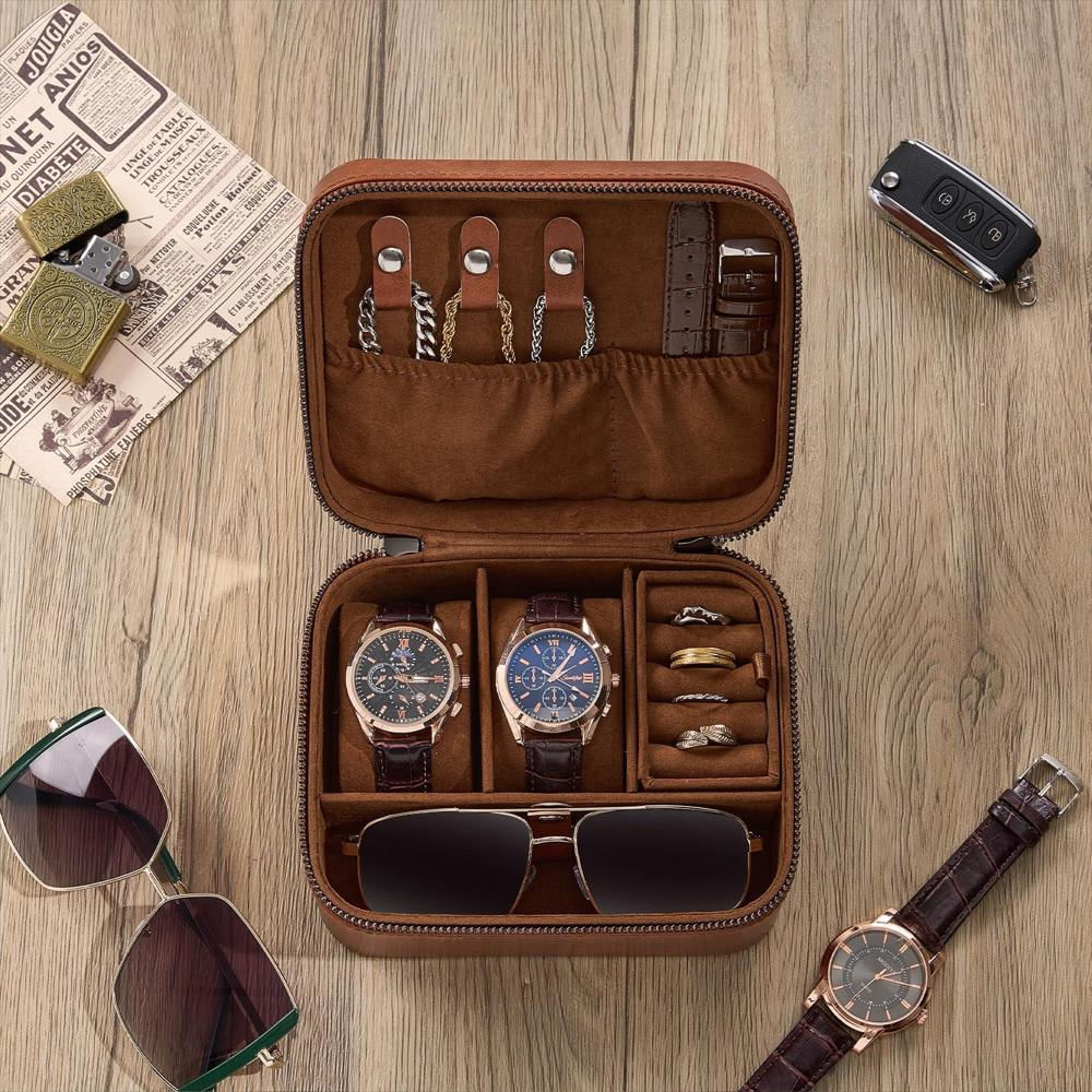 Estuche Organizador Procase 2 Compartimentos Cuero Marrón Claro img #2