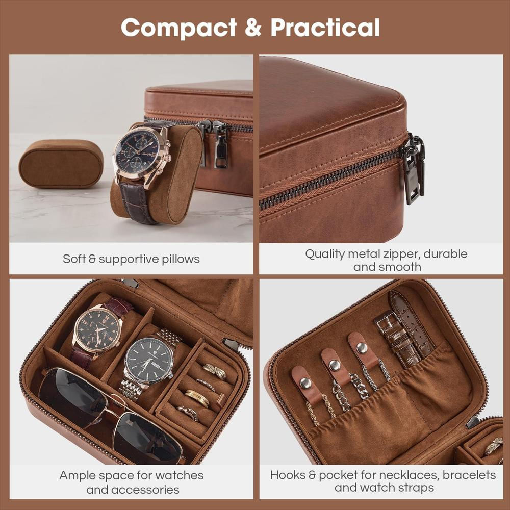 Estuche Organizador Procase 2 Compartimentos Cuero Marrón Claro img #4