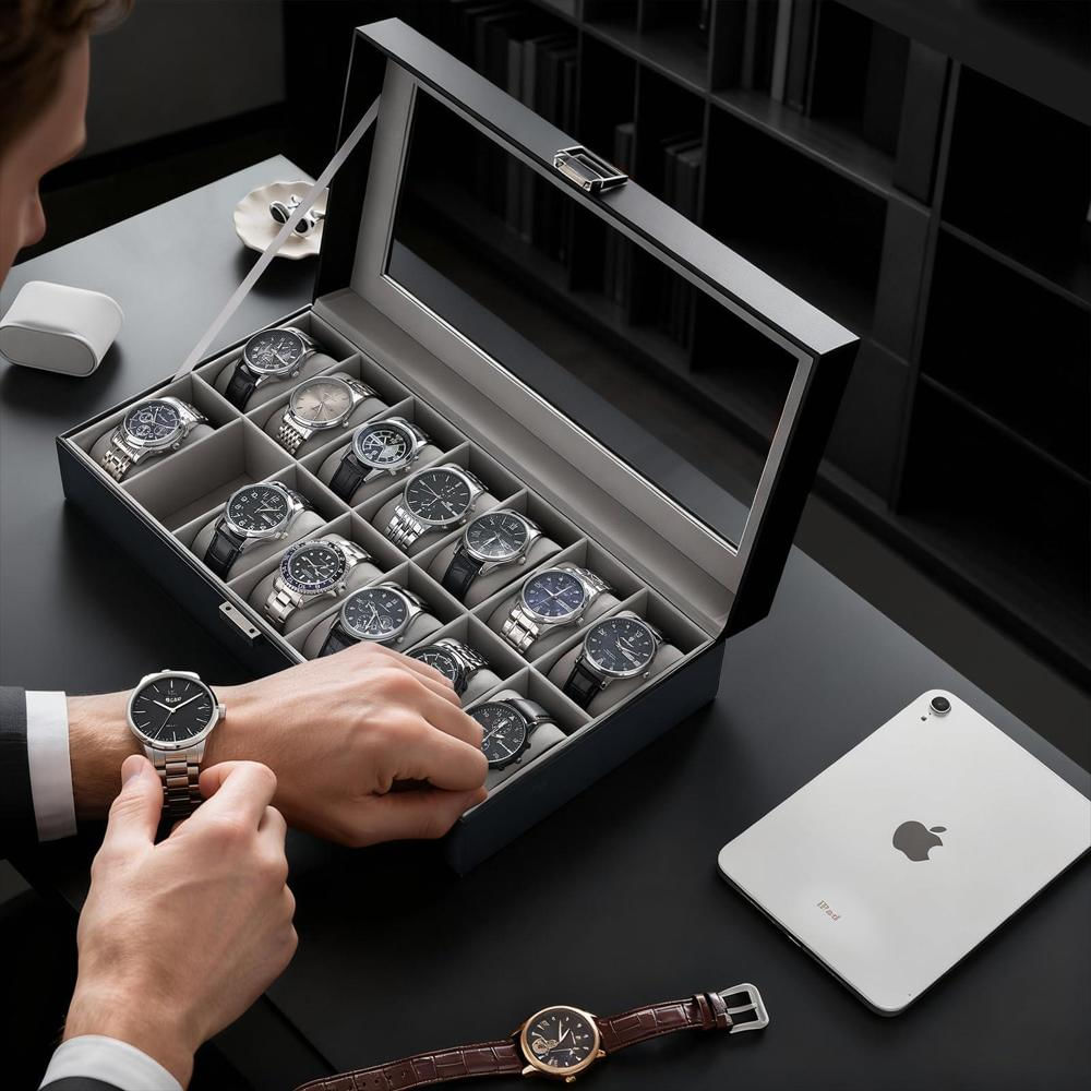Caja Organizadora Procase Para 14 Relojes Con Tapa De Vidrio img #4
