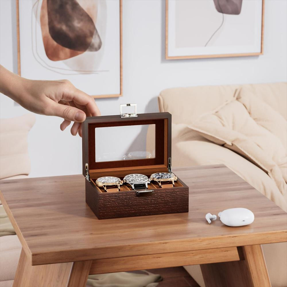Caja Organizadora Procase De Madera Para 3 Relojes Con Tapa De Vidrio img #5