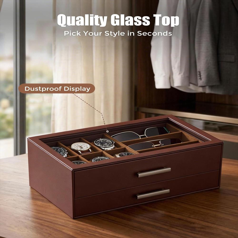 Caja Organizadora Procase Para 6 Relojes Con Cajón Y Tapa De Vidrio img #2