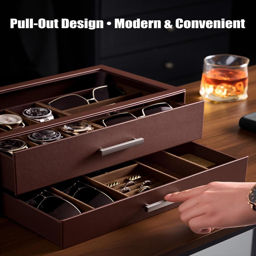 Caja Organizadora Procase Para 6 Relojes Con Cajón Y Tapa De Vidrio img #3