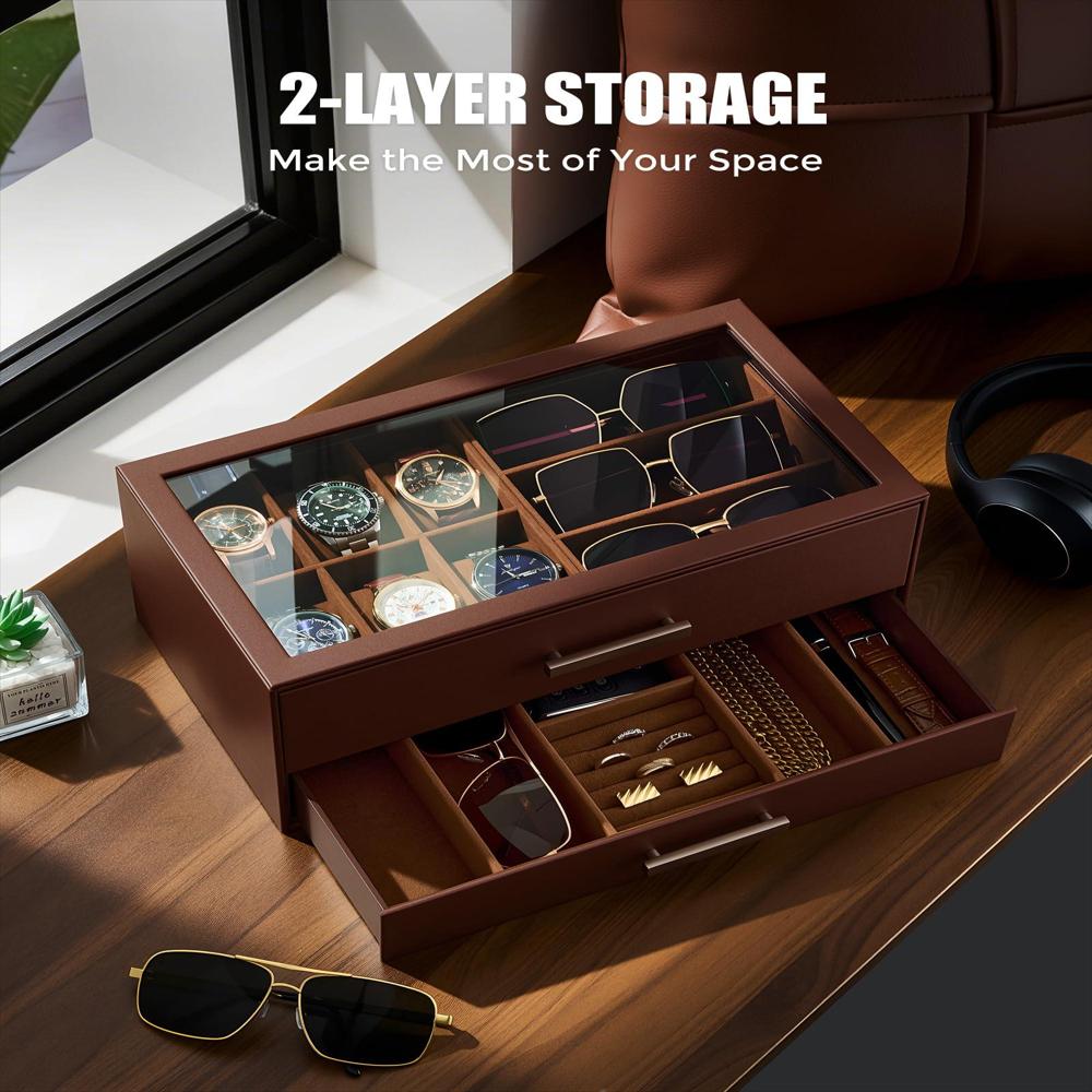 Caja Organizadora Procase Para 6 Relojes Con Cajón Y Tapa De Vidrio img #4