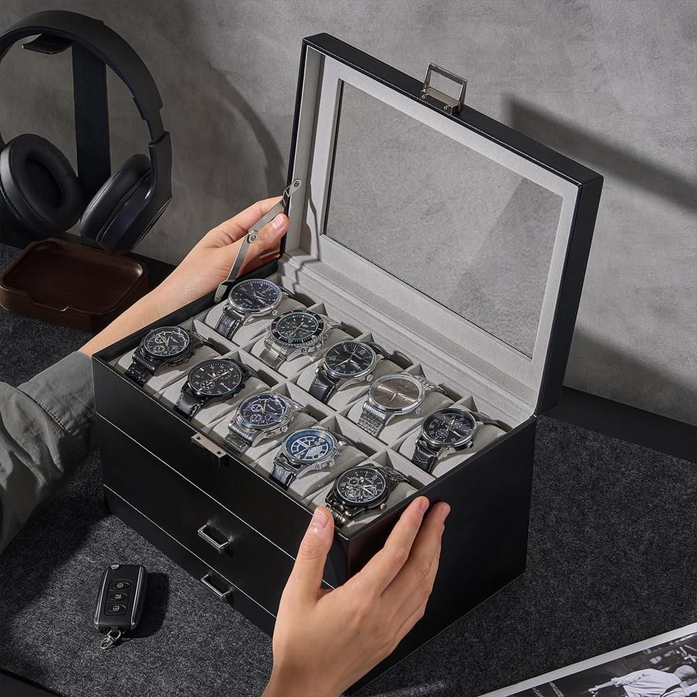 Caja Organizadora Procase Para 20 Relojes Con 3 Niveles Y Cajones img #4