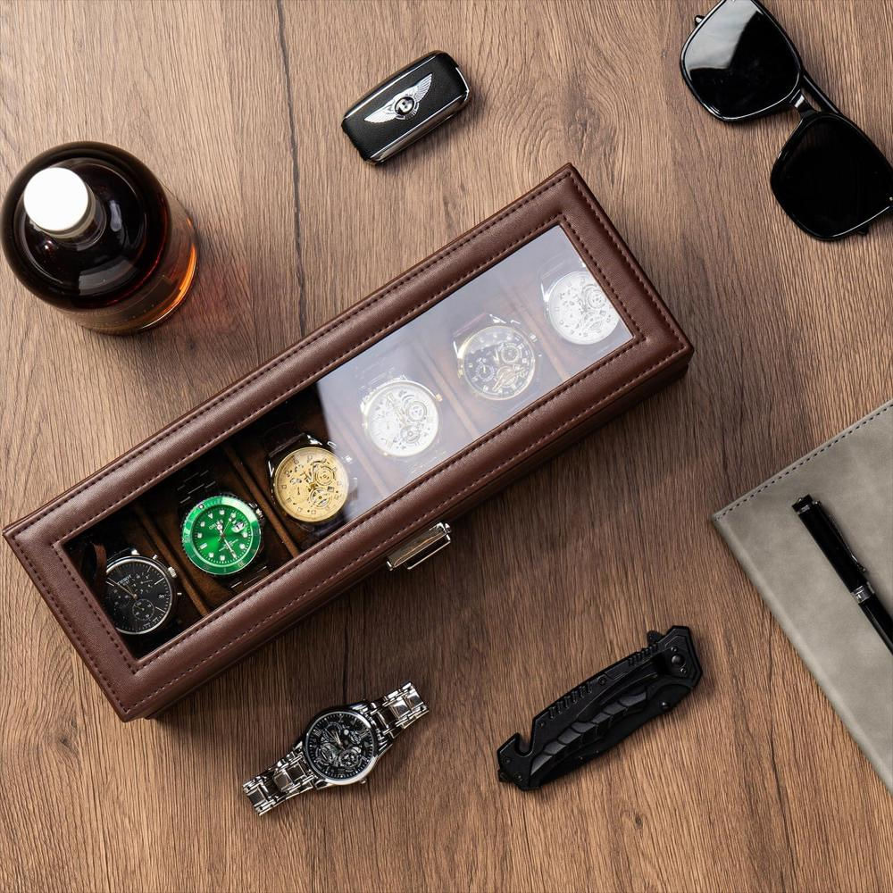 Caja Organizadora De Reloj Procase De 6 Ranuras Con Cajón Con Tapa De img #3