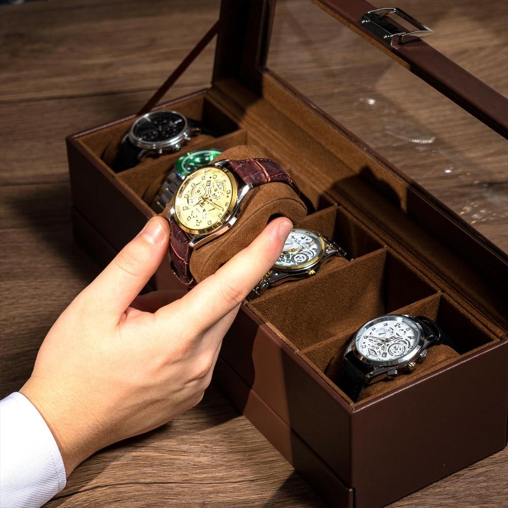 Caja Organizadora De Reloj Procase De 6 Ranuras Con Cajón Con Tapa De img #4