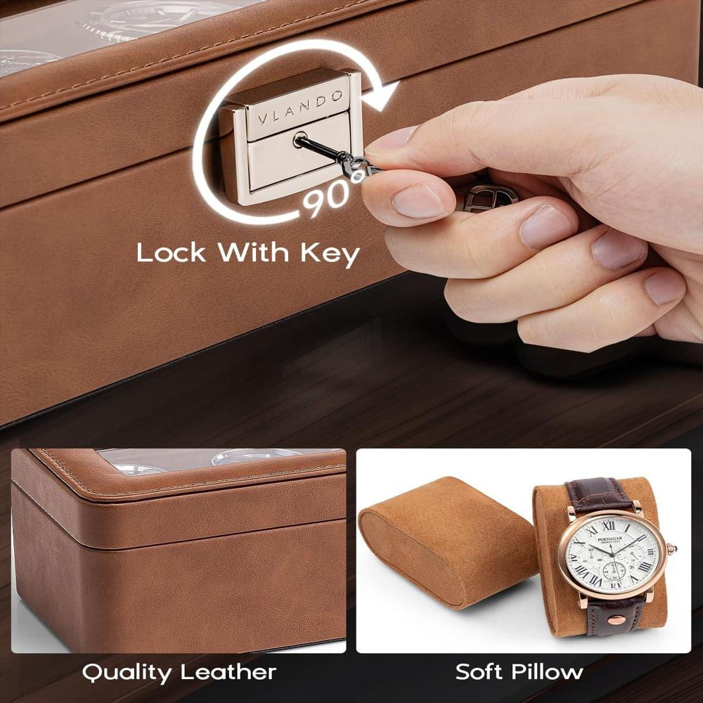 Caja Organizadora Vlando Para 6 Relojes Con Tapa De Vidrio Y Cerradura img #3
