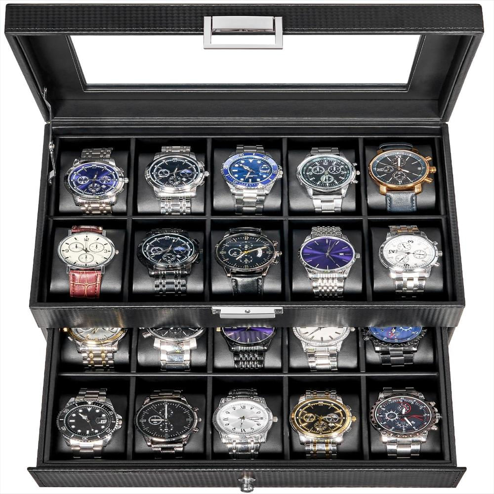 Caja Organizadora Bewishome Para 20 Relojes Con Tapa De Vidrio img #1
