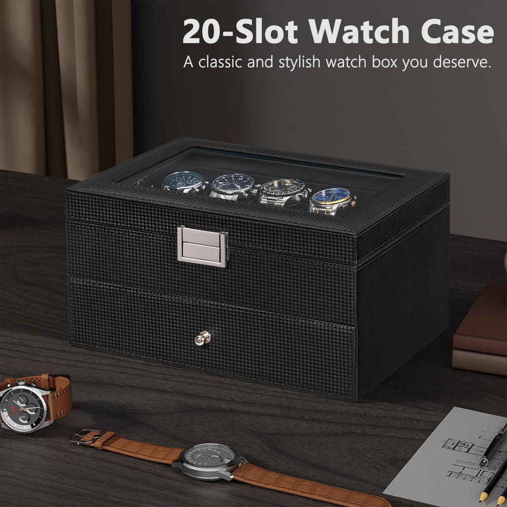 Caja Organizadora Bewishome Para 20 Relojes Con Tapa De Vidrio img #4