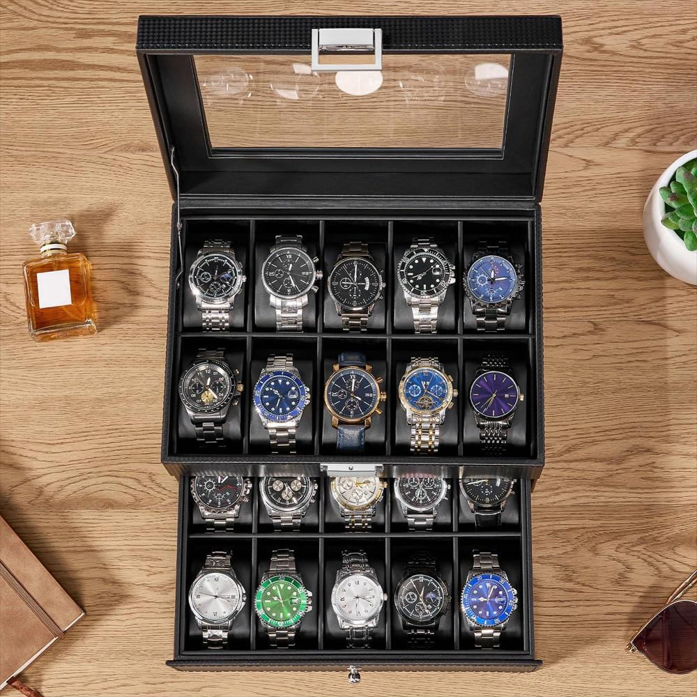Caja Organizadora Bewishome Para 20 Relojes Con Tapa De Vidrio img #5