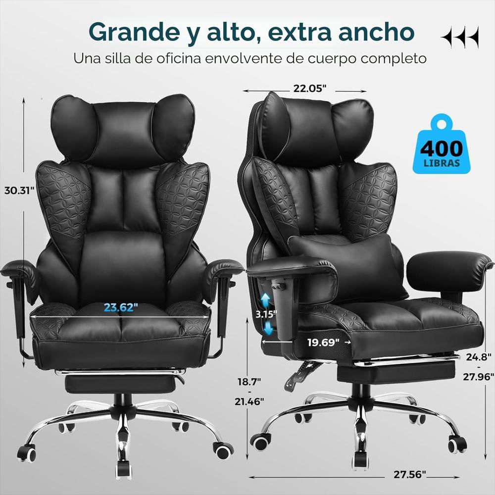 Silla Gamer Gtplayer Gran Capacidad Soporte Lumbar Reposapiés Color Negro 400 Libras img #2