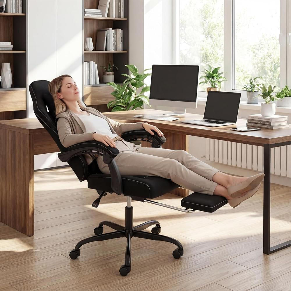 Silla Gamer Giantex Ergonómica Reclinable Soporte Lumbar Reposacabezas Reposapiés Giratoria img #2