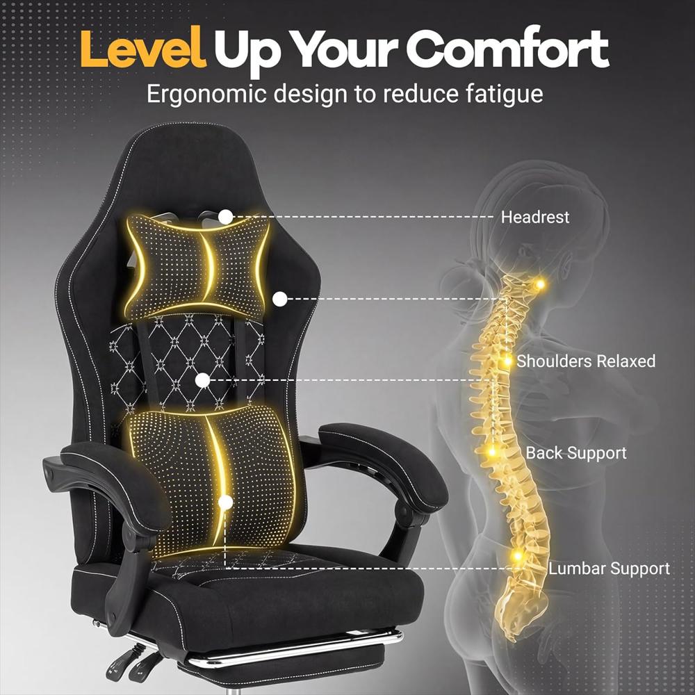 Silla Gamer Giantex Ergonómica Reclinable Soporte Lumbar Reposacabezas Reposapiés Giratoria img #4