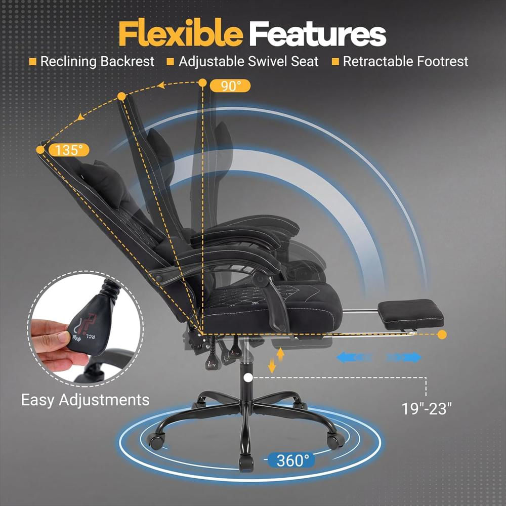 Silla Gamer Giantex Ergonómica Reclinable Soporte Lumbar Reposacabezas Reposapiés Giratoria img #5