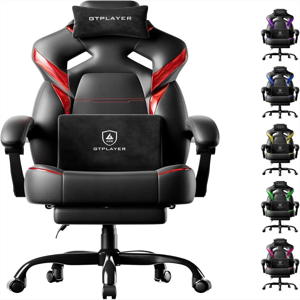 Silla Gamer Gtplayer Ergonométrica Alta Reposapiés Cuero Negro Y Rojo Capacidad 350 Libras img #1