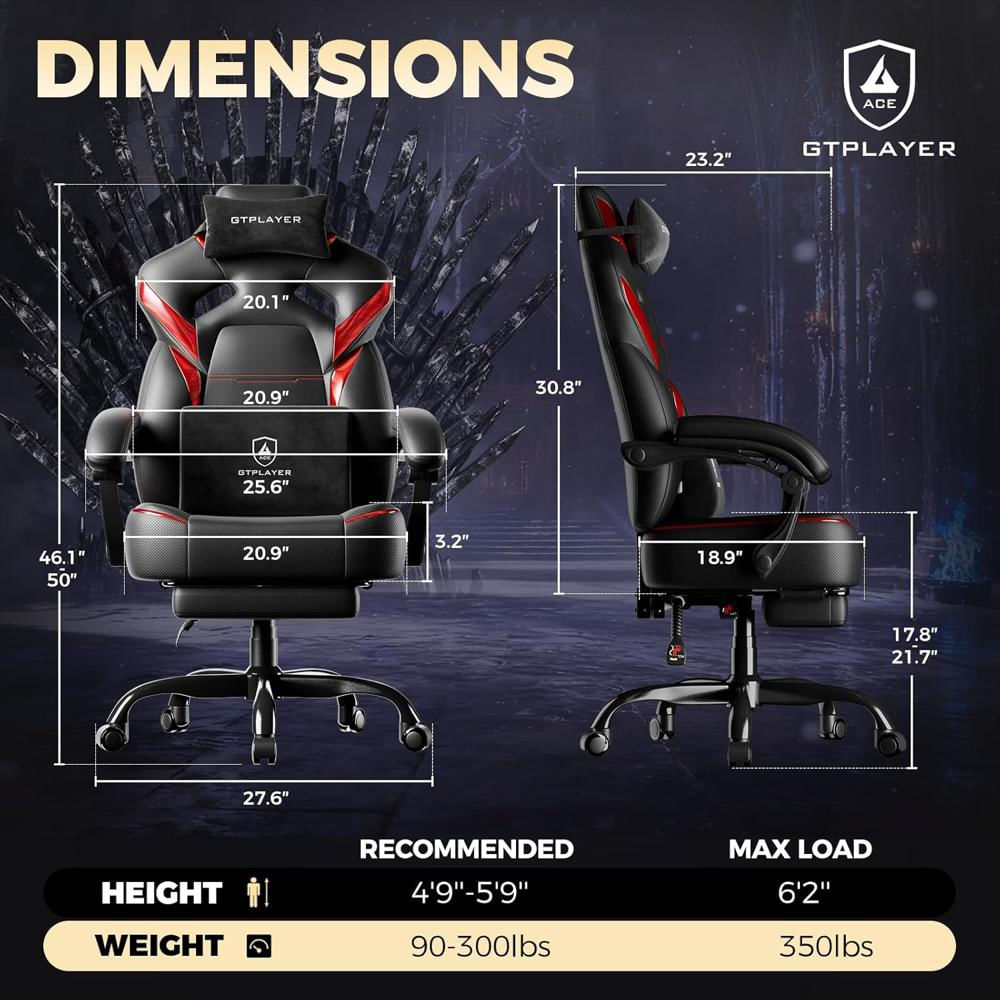 Silla Gamer Gtplayer Ergonométrica Alta Reposapiés Cuero Negro Y Rojo Capacidad 350 Libras img #2