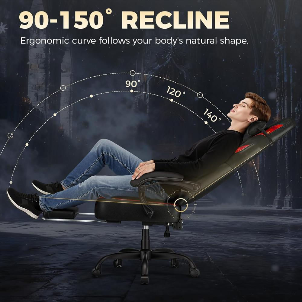 Silla Gamer Gtplayer Ergonométrica Alta Reposapiés Cuero Negro Y Rojo Capacidad 350 Libras img #4