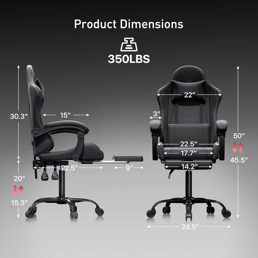 Silla Gamer Monibloom Ergonomica Cuero Ajustable Reposapiés Soporte Lumbar Color Negro img #3