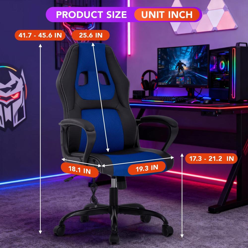 Silla Gamer Bestoffice Ergonomica Con Masaje Lumbar Soporte Ajustable Color Azul img #3