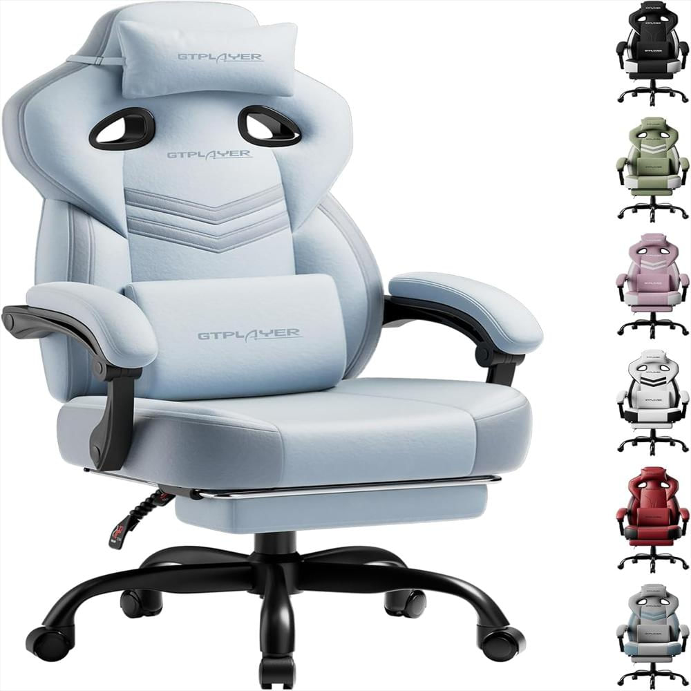 Silla Gamer Gtplayer Reclinable Soporte Lumbar Reposapiés Color Azul Grande Para Adultos img #1