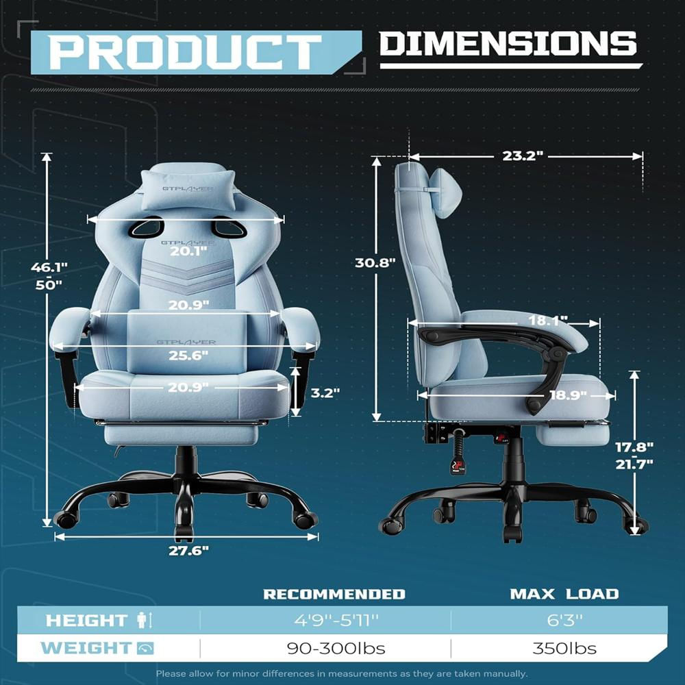 Silla Gamer Gtplayer Reclinable Soporte Lumbar Reposapiés Color Azul Grande Para Adultos img #2