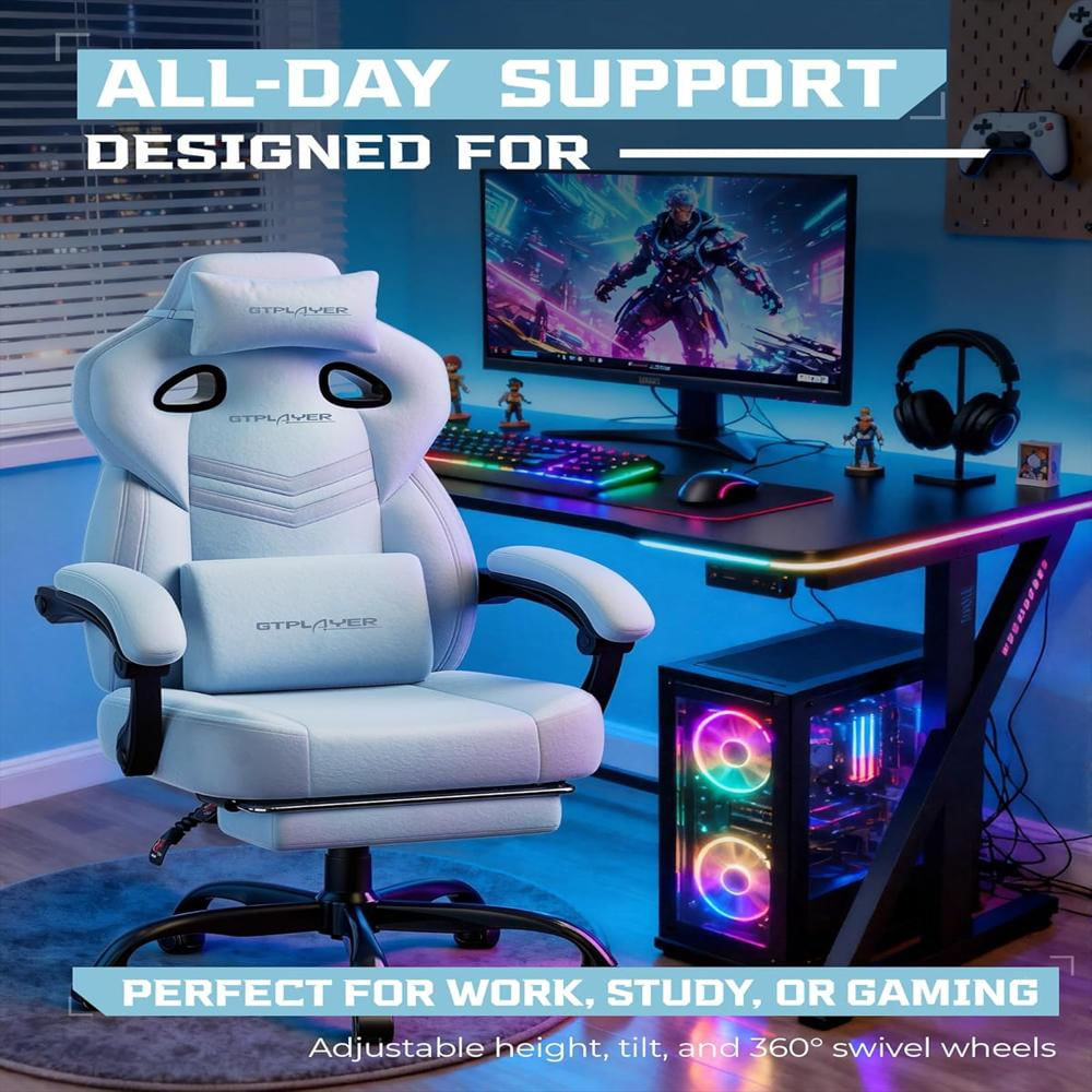 Silla Gamer Gtplayer Reclinable Soporte Lumbar Reposapiés Color Azul Grande Para Adultos img #3